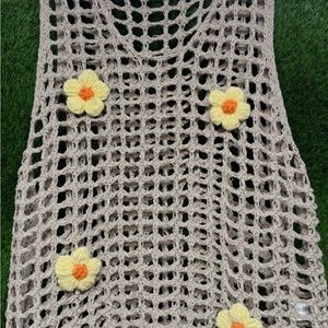 POL -Crochet Mesh Top with Floral Accents